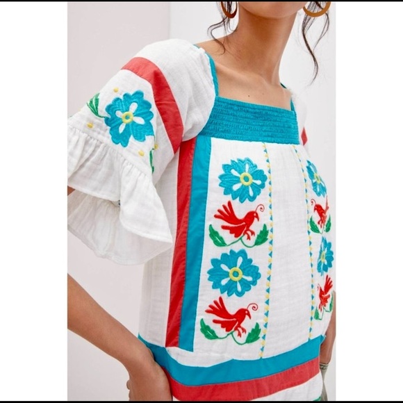 NEW ANTHROPOLOGY NEW Cotton Blouse Seen Worn Kept Embroidered Tunic Bohemian - Picture 13 of 13